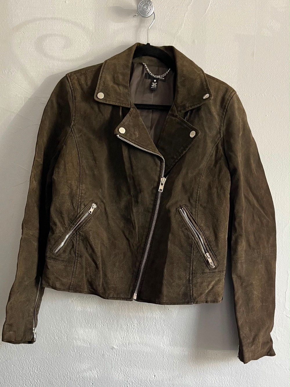 Aqua Olive Brown Suede Moto Jacket